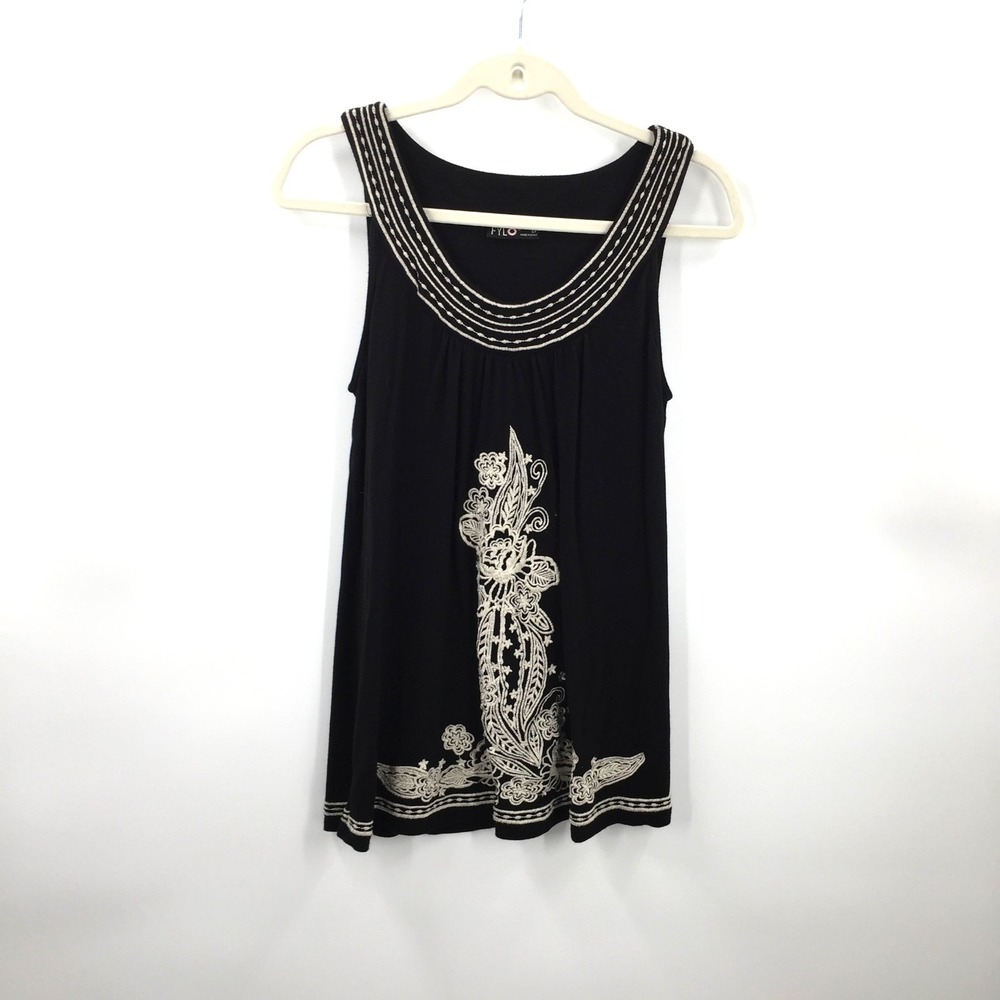 FYLO y2k oversized embroidered tunic top black white flowy boho‎ whimsigoth S